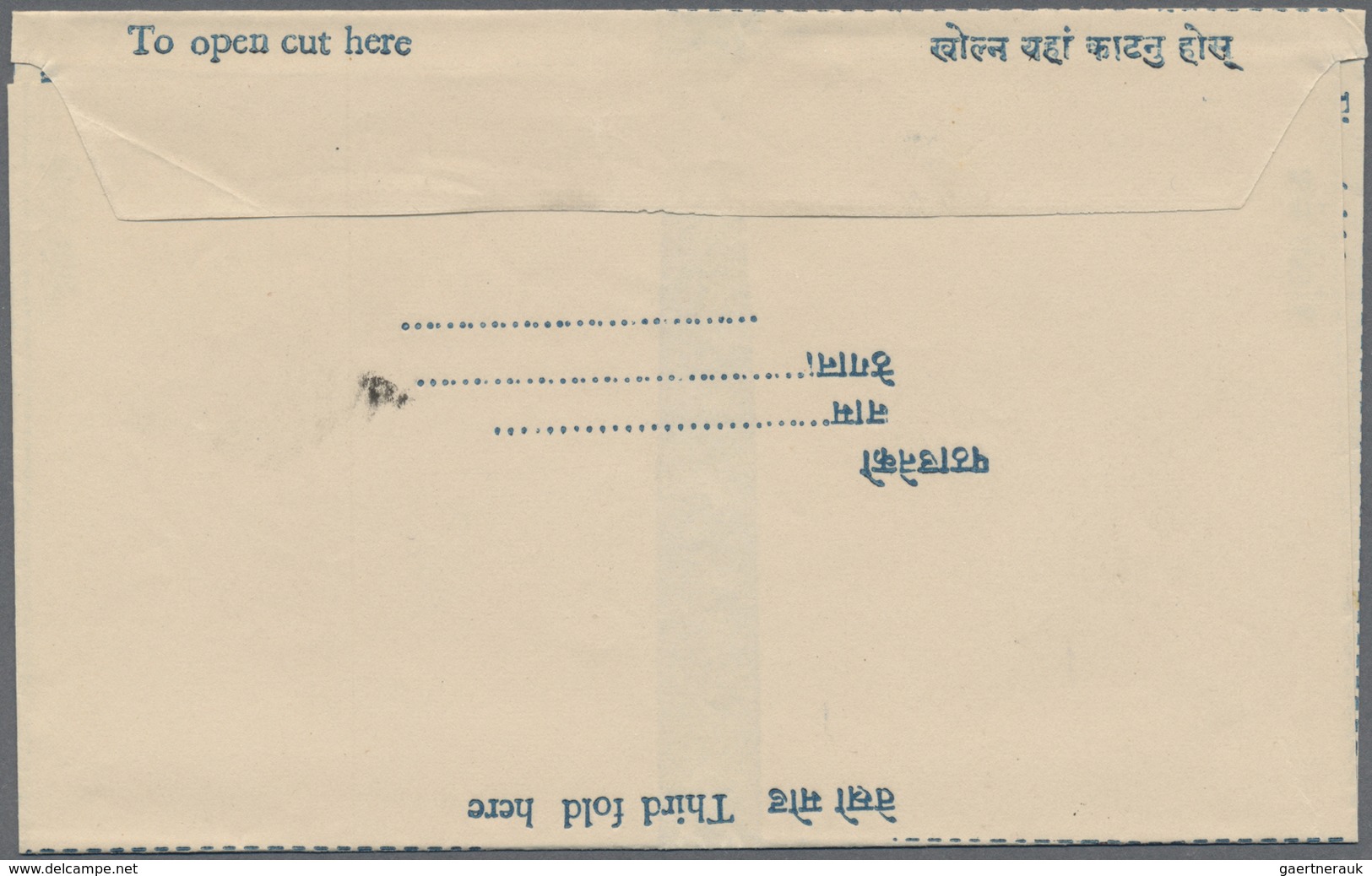 GA Nepal: 1959 Five Aerogrammes 8p. Blue, Type 1 (without Corner Ornaments), All Different In Wmk, One - Nepal