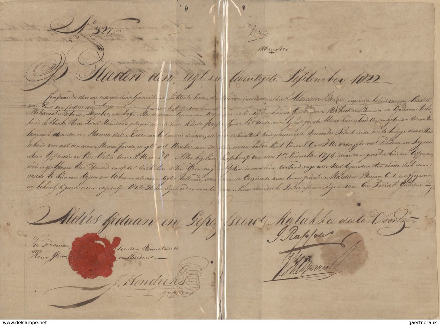 Br Niederländisch-Indien: 1822, Document (contract) From MALAKKA Written In Dutch On 20th September 182 - Nederlands-Indië