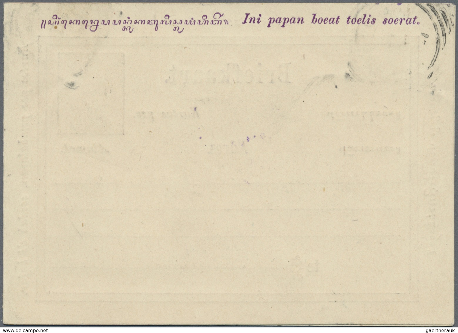 GA Niederländisch-Indien: 1896, Stationery Double-card 5 + 5 C Violet Uprated 2½ C Yellow Sent From "SO - Netherlands Indies