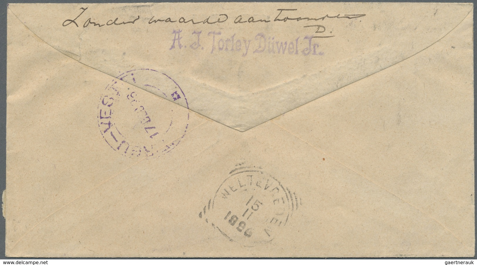 GA Niederländisch-Indien: 1896, Stationery Envelope 15 C Occre Uprated 2½ C, 5 C And 12½ C Sent Registe - Nederlands-Indië