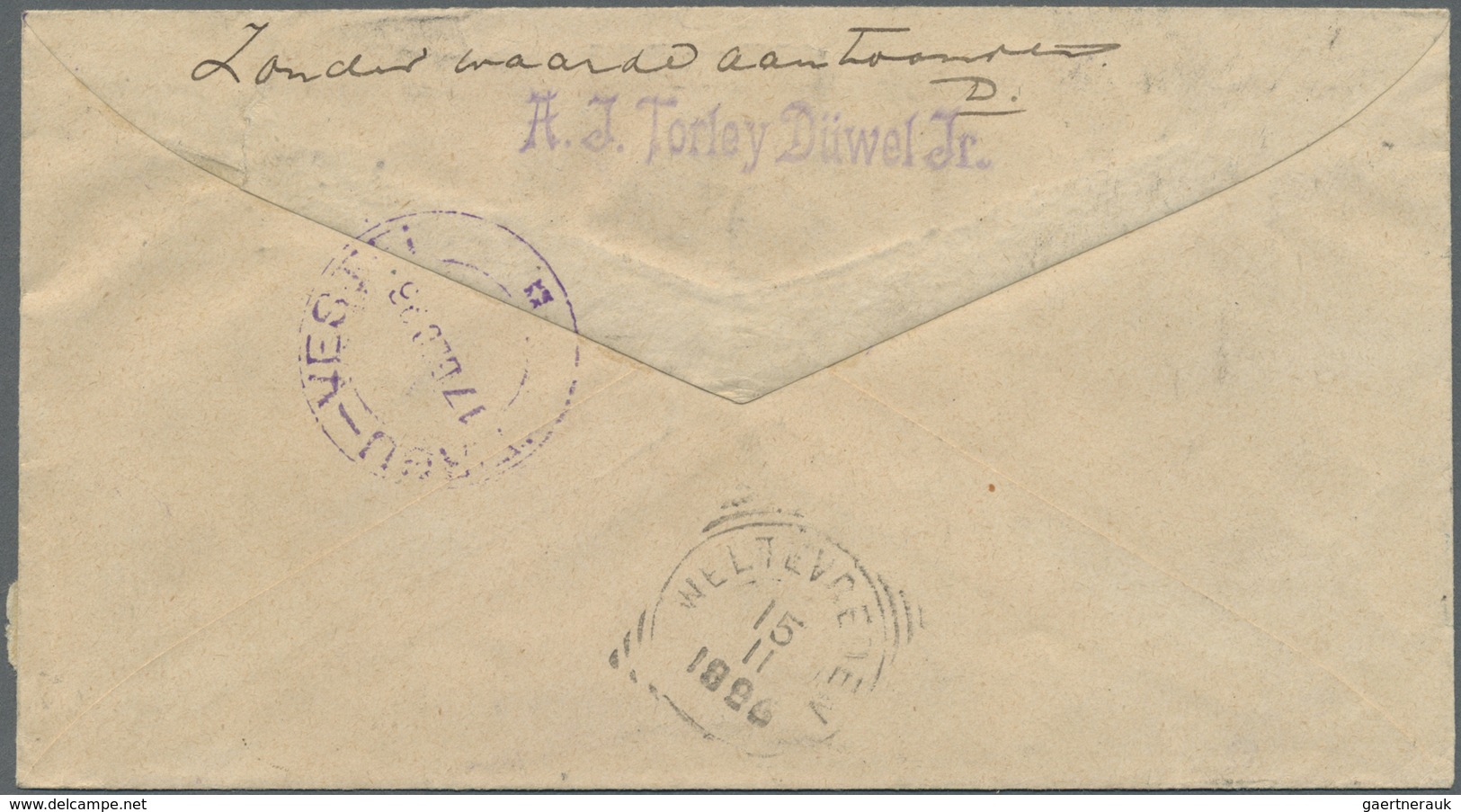 GA Niederländisch-Indien: 1896, Stationery Envelope 15 C Occre Uprated 2½ C, 5 C And 12½ C Sent Registe - Netherlands Indies