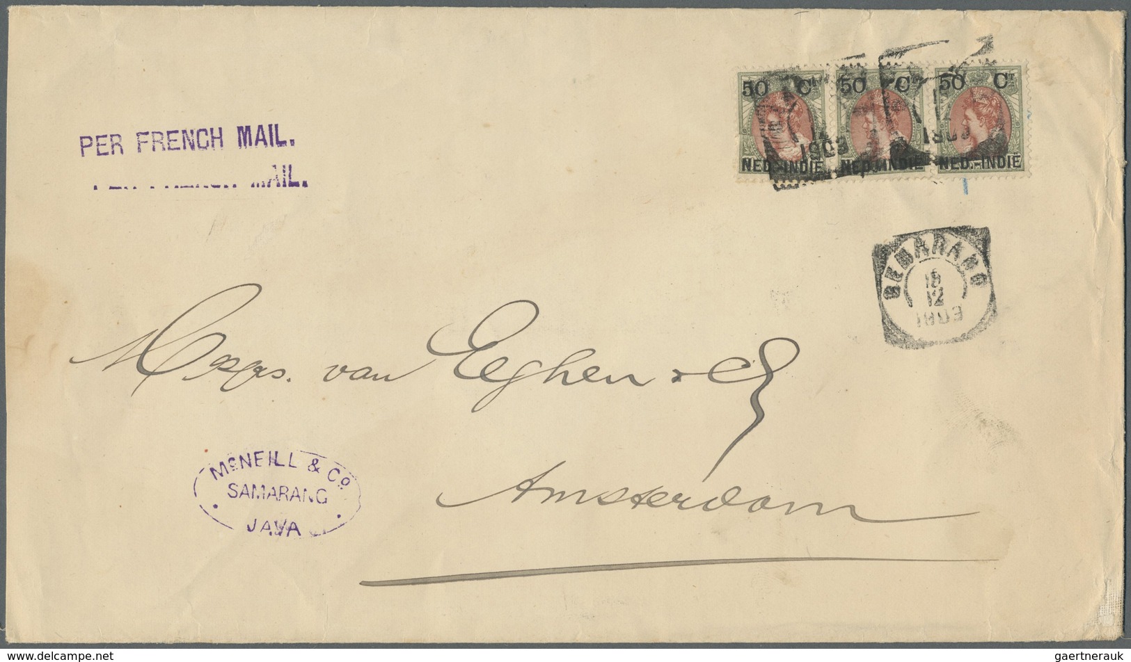 Br Niederländisch-Indien: 1903, Business Letter Franked With 50 Cent. Wilhelmina In Strip Of Three, Lef - Nederlands-Indië