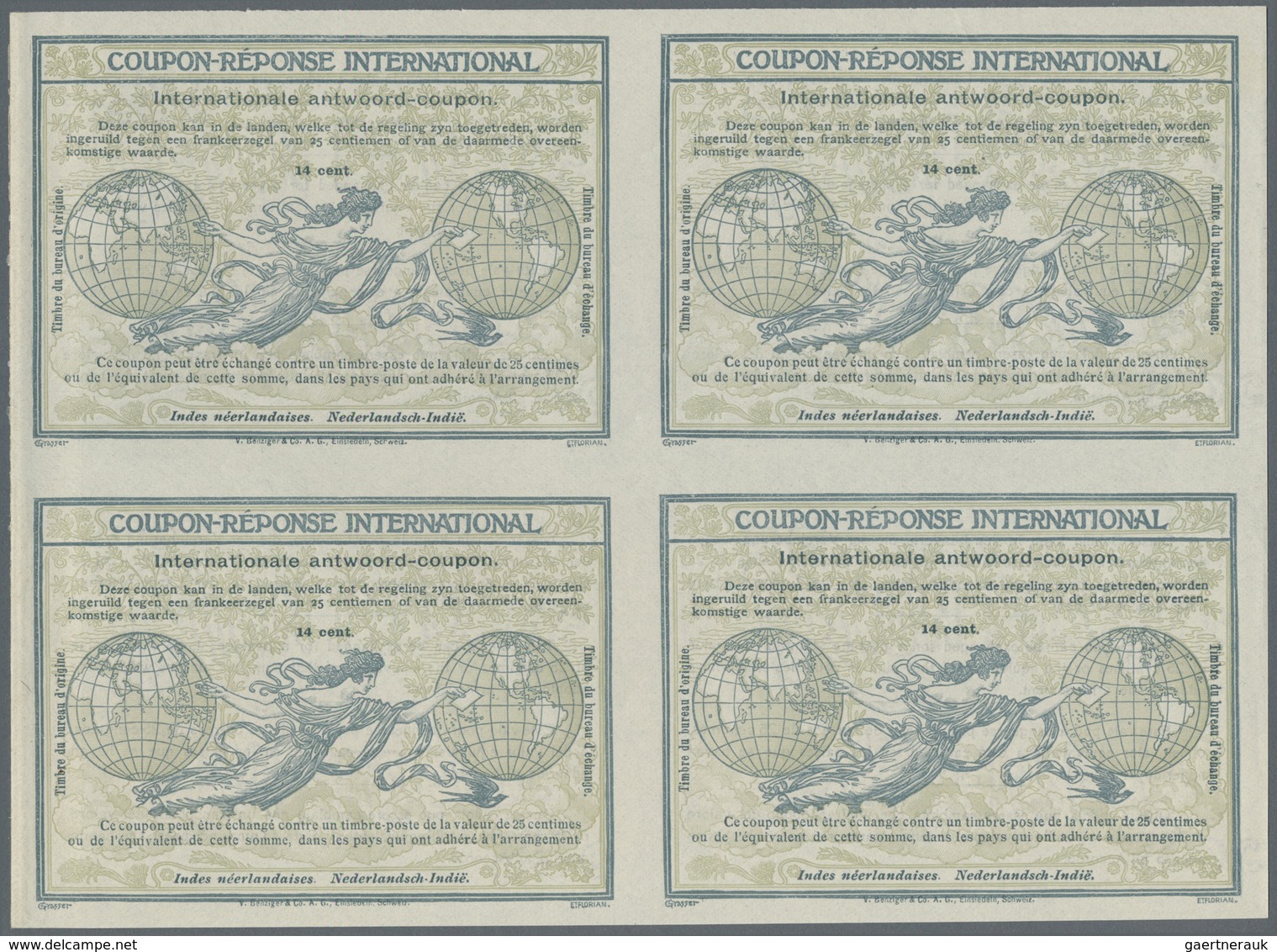 GA Niederländisch-Indien: Design "Rome" 1906 International Reply Coupon As Block Of Four 14 C. Nederlan - Netherlands Indies