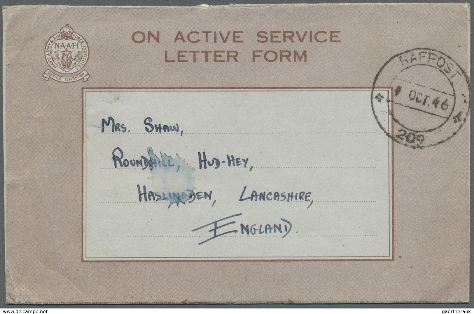 GA/ Niederländisch-Indien: 1938/46,  British Forces In NL-Indies,  N.A.A.F.I Letter Form Used "RAFPOST 2 - Nederlands-Indië