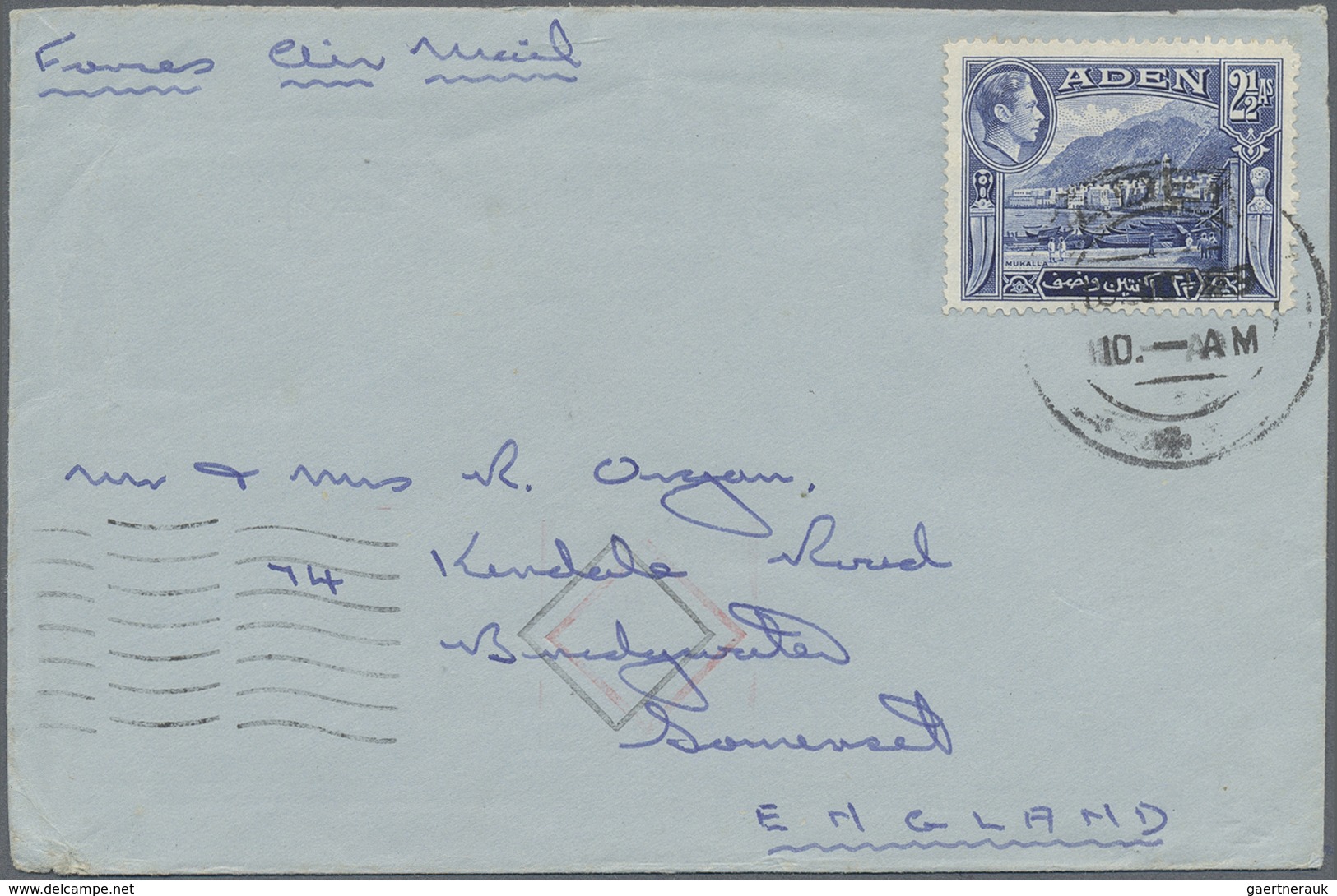 Br Oman: 1949. Air Mail Envelope Written From 'R.A.F. Salalah, Aden Command, Saudi Arabia' Addressed To - Oman