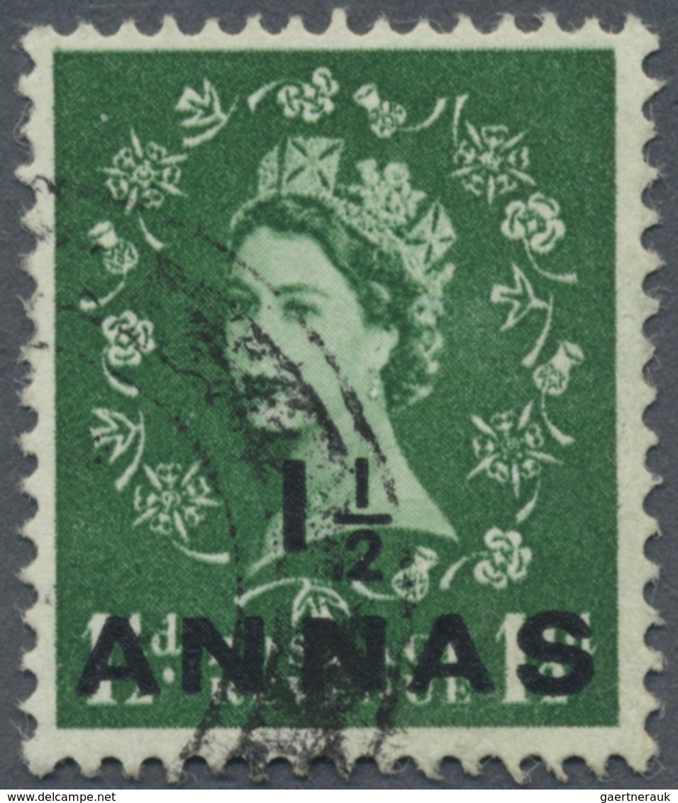 O Oman: 1956-57 Muscat QEII. 1½a. On 1½d. Green, Wmk St. Edwards Crown, Used With Part Strike Of Cds. - Oman