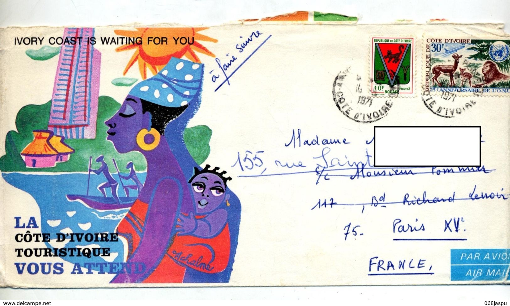 Lettre Cacget Abidjan Sur Armoirie Faune Onu Illustré - Côte D'Ivoire (1960-...)