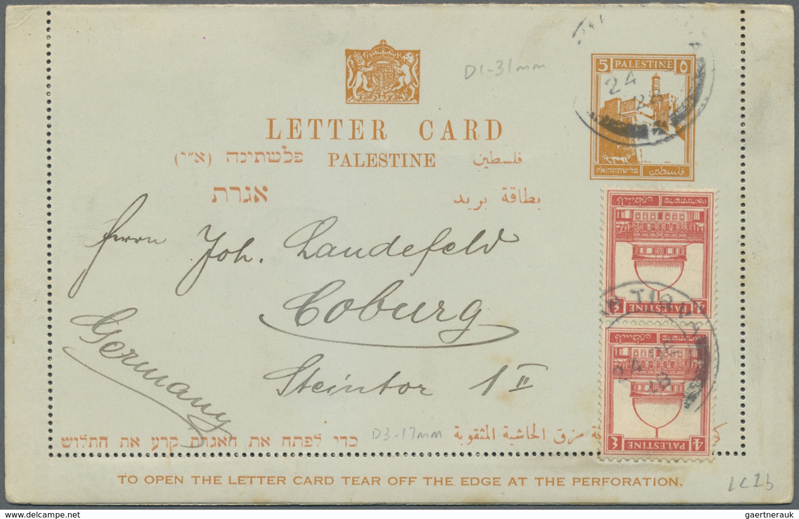 GA Palästina: 1935/47, Stationery Letter Cards 8 C. (3, Two With Uprates Used Foreign  Inc. Air Mail) A - Palestine