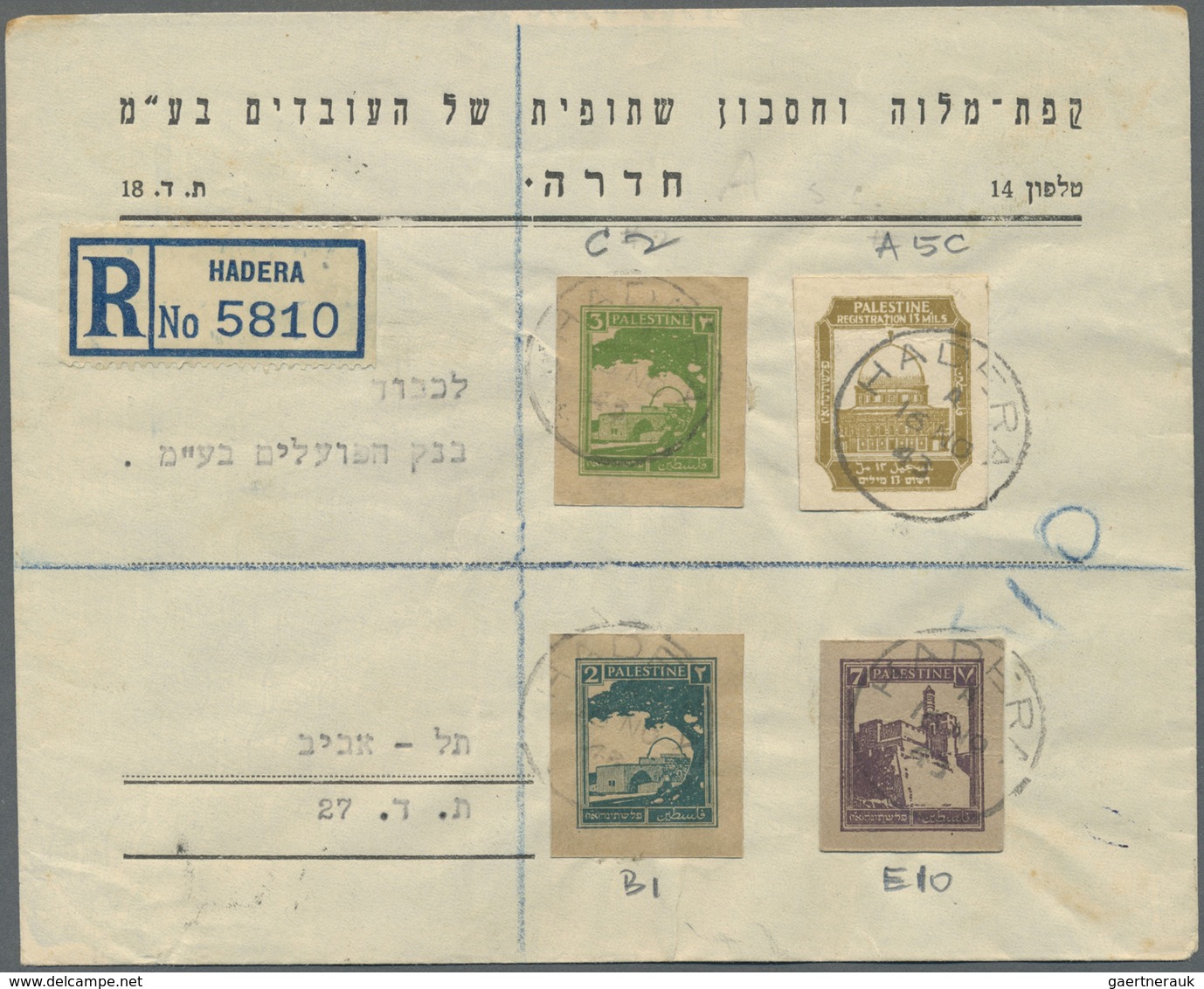 Br/GA Palästina: 1943/47, Three Covers Used Registered From Hadera With Stationery Cut-outs, Also IRC Repl - Palestine