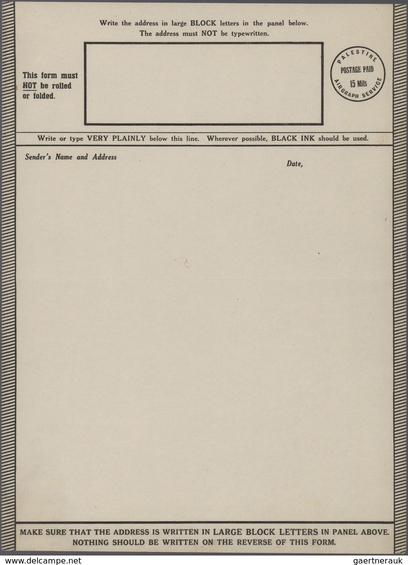 GA Palästina: 1943 Ca., AIRGRAPH Form With Imprint "Palestine Airgraph Service POSTAGE PAID 15 Mills", - Palestina