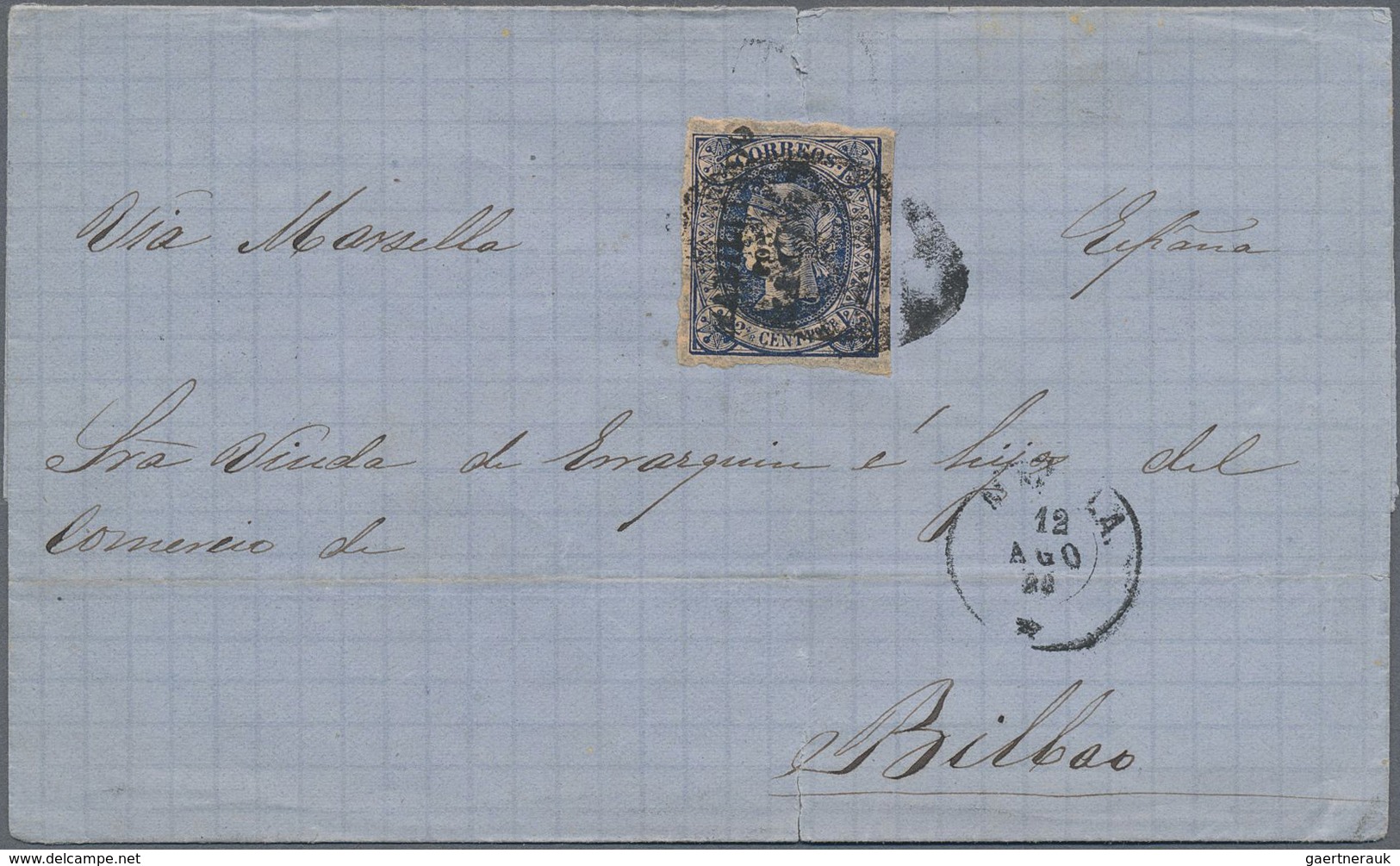 Br Philippinen: 1869: 12 4/8 C. Blue With Overprint "HABILTADO POR LA NACION", Tied By Colonial Grill, - Philippines