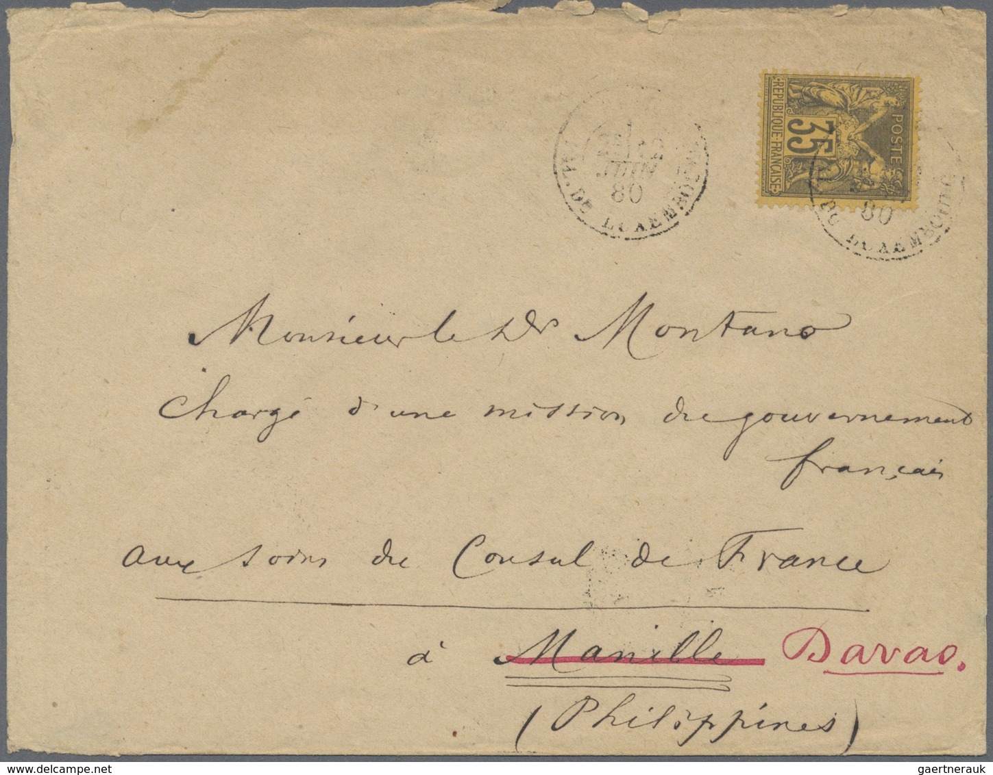 Br Philippinen: 1880. Envelope Addressed To The French Scientific Mission In Manila, Philippines Bearin - Philippines