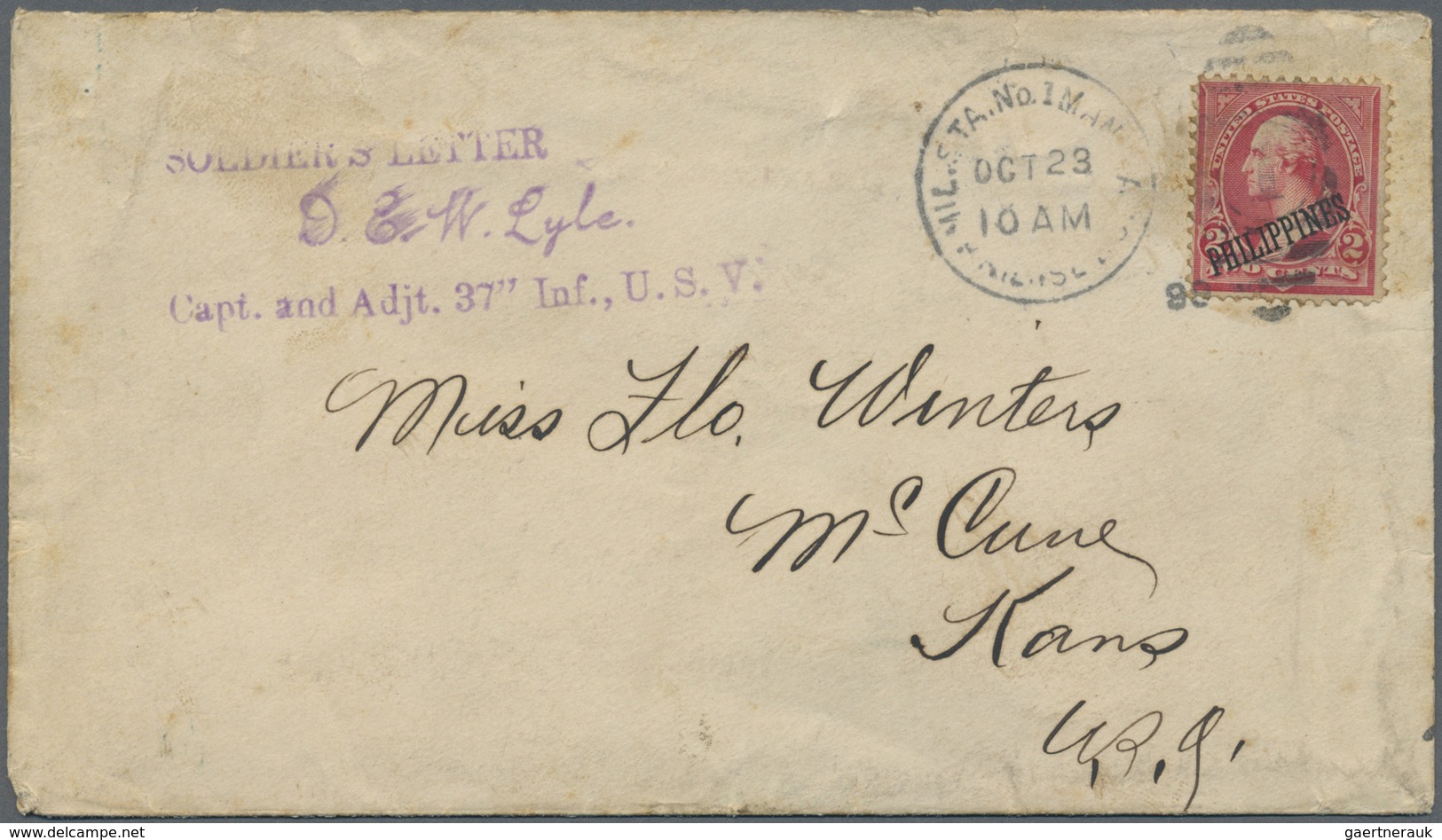 Br Philippinen: 1899. Military Mail Envelope (small Faults) From The Kansas Volunteers In The Spanish/A - Filippijnen