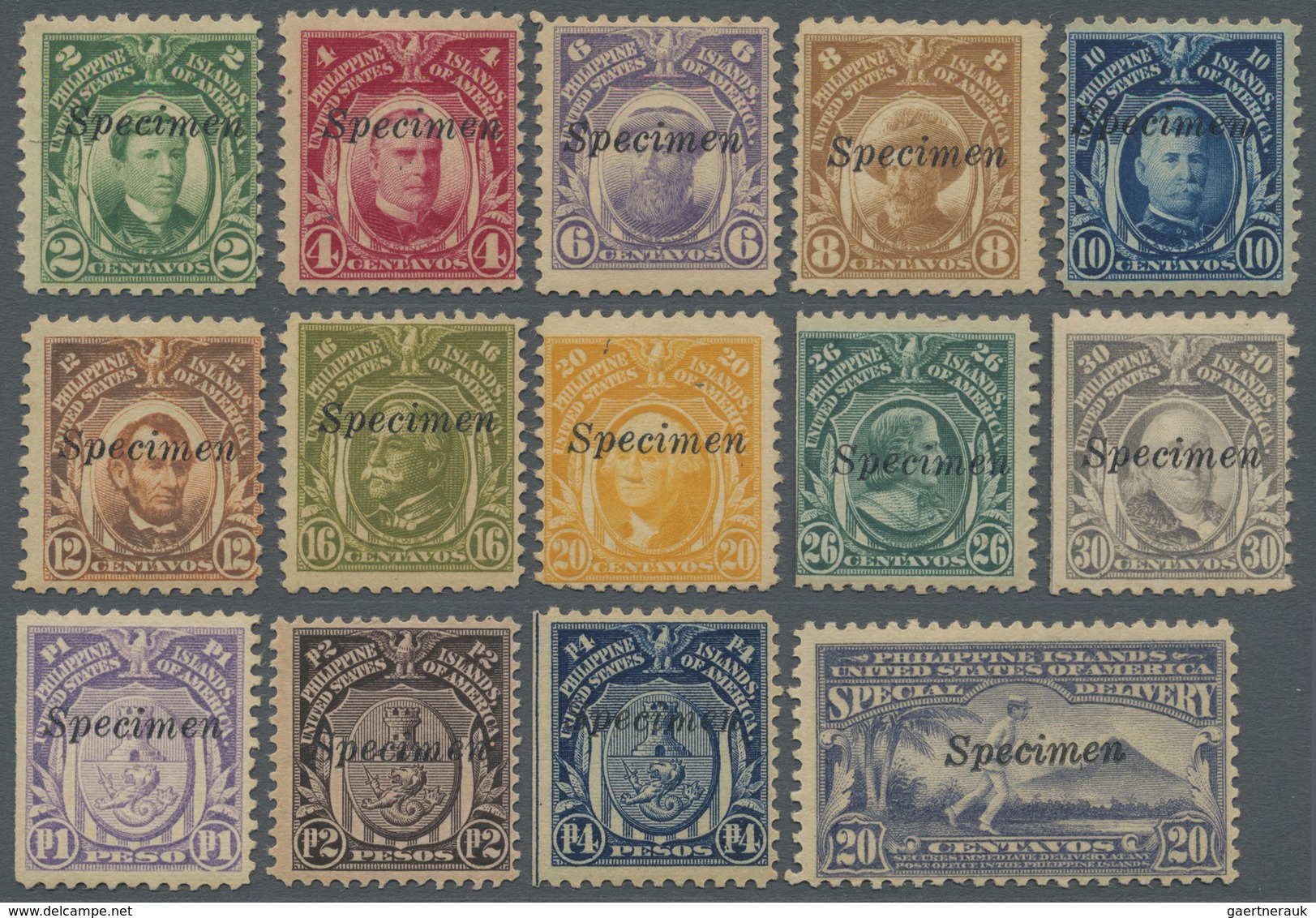 * Philippinen: 1917(1925, Definitives 13 Different Values 2c. Green To 4p. Blue And Special Delivery S - Filippijnen