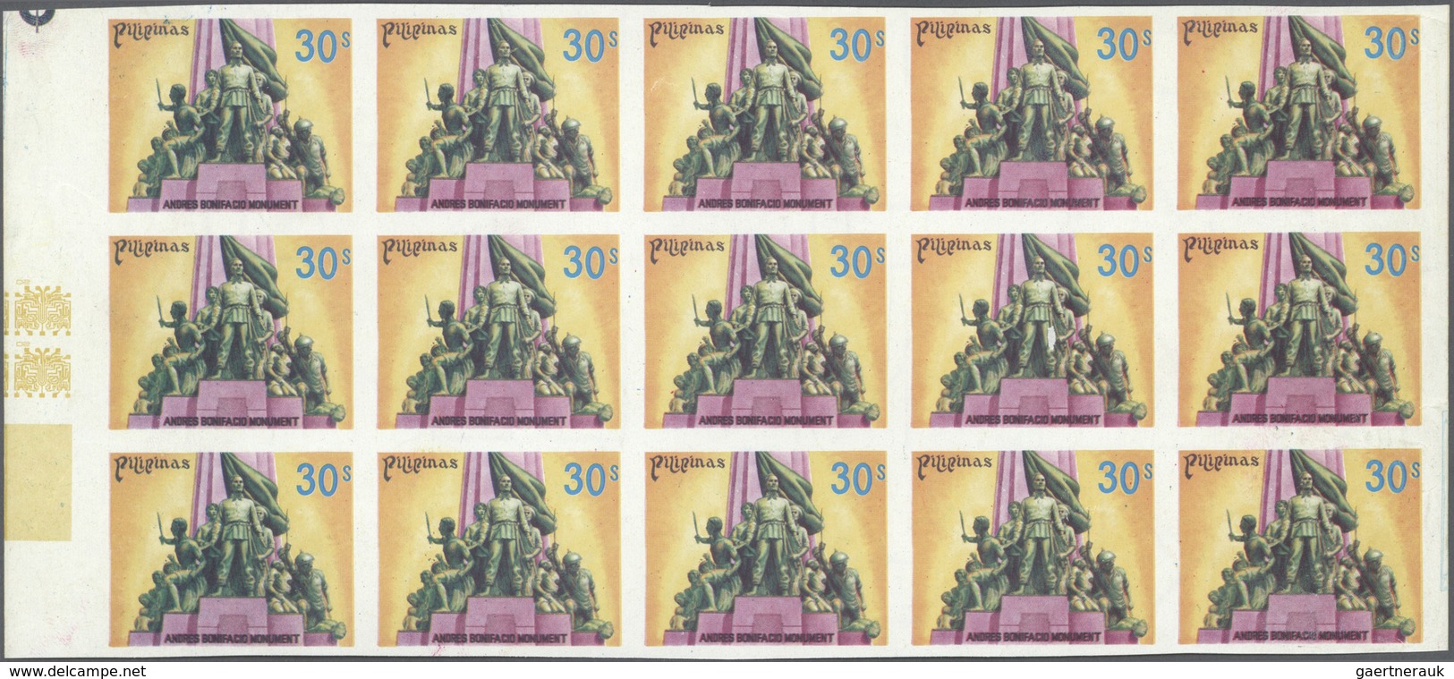 Philippinen: 1978, Andres Bonifacio Monument 30s. In An IMPERFORATE PROOF Block Of 15, Unused MNH Wi - Filippijnen