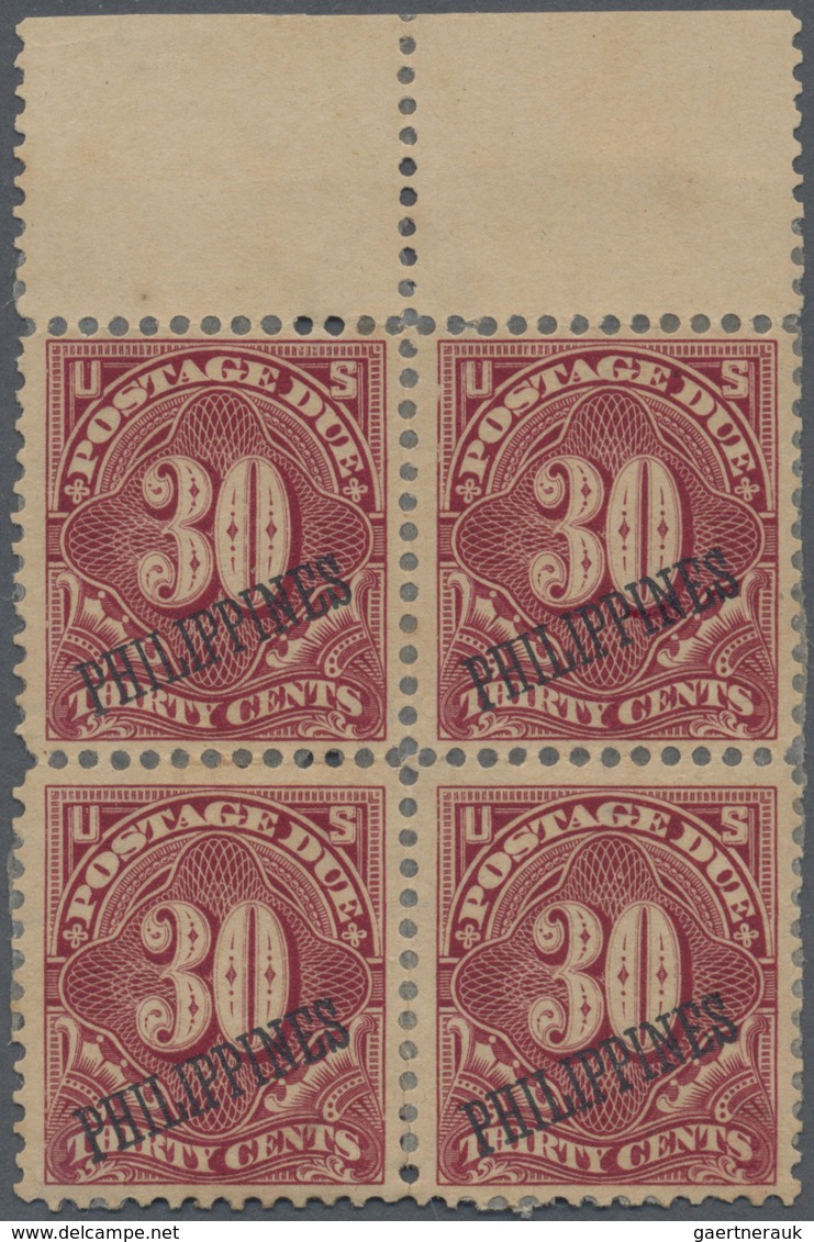 /* Philippinen - Portomarken: 1899-1901 Postage Due 30c Deep Claret Top Marginal Block Of Four, Mint Wi - Filippijnen