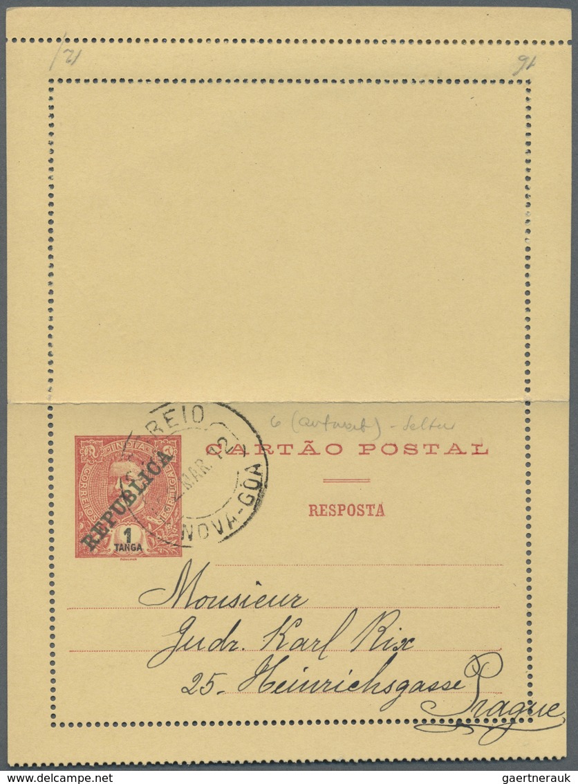 GA Portugiesisch-Indien: 1912/13, Letter Card Reply ("RESPOSTA") 1 T. Canc. "NOVA GOA 22 MAR 12"; And L - Portugees-Indië