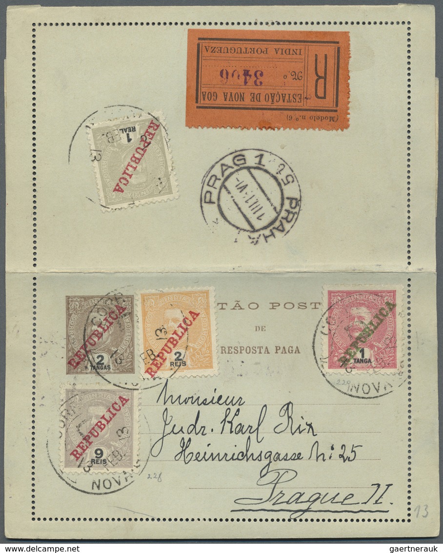 GA Portugiesisch-Indien: 1912/13, Letter Card Reply ("RESPOSTA") 1 T. Canc. "NOVA GOA 22 MAR 12"; And L - Portugees-Indië