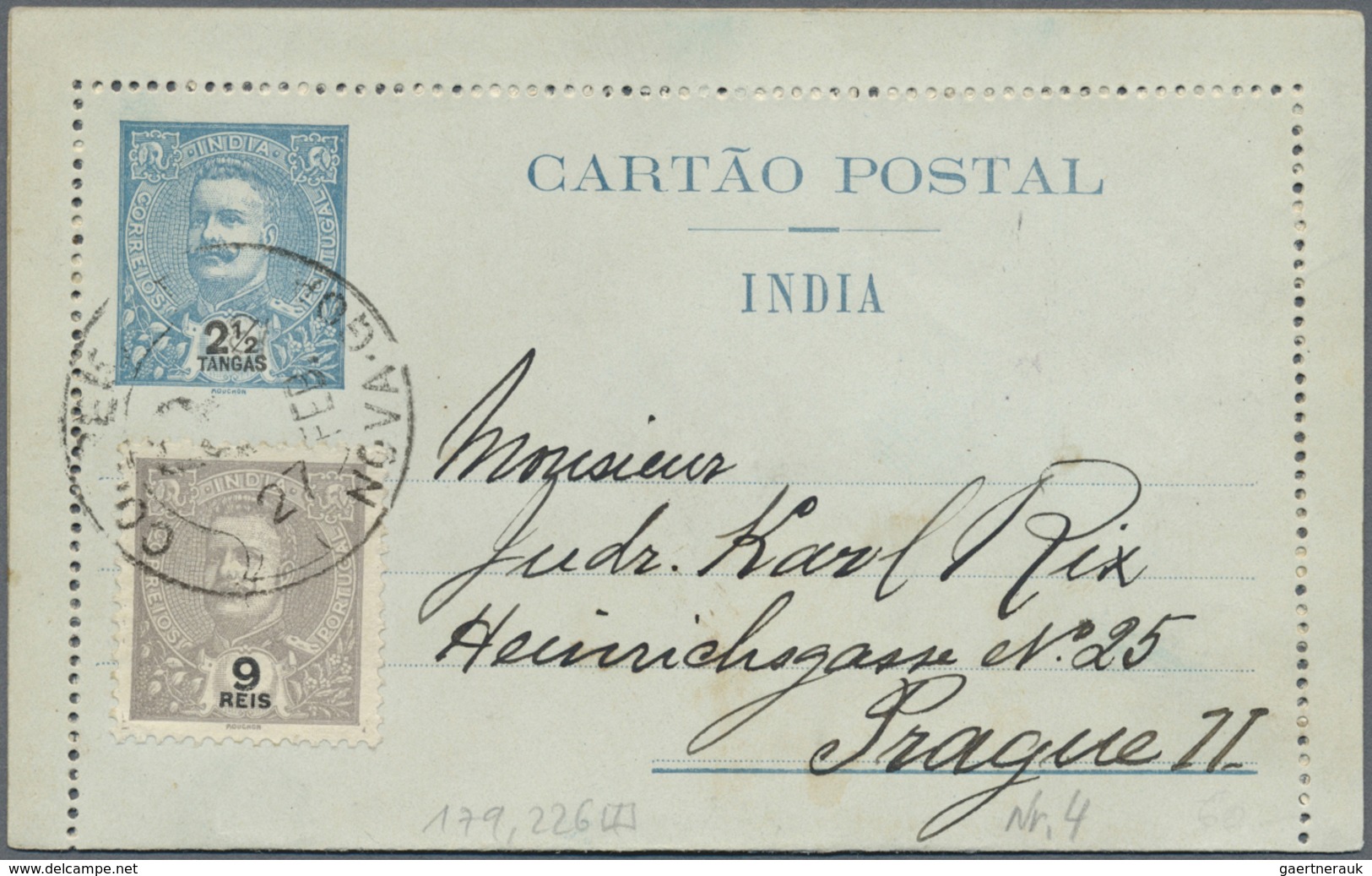 GA Portugiesisch-Indien: 1912/13, Two Letter Cards Registered To Prague/Bohemia:  2 1/2 T. Uprated 9 Rs - Portugees-Indië