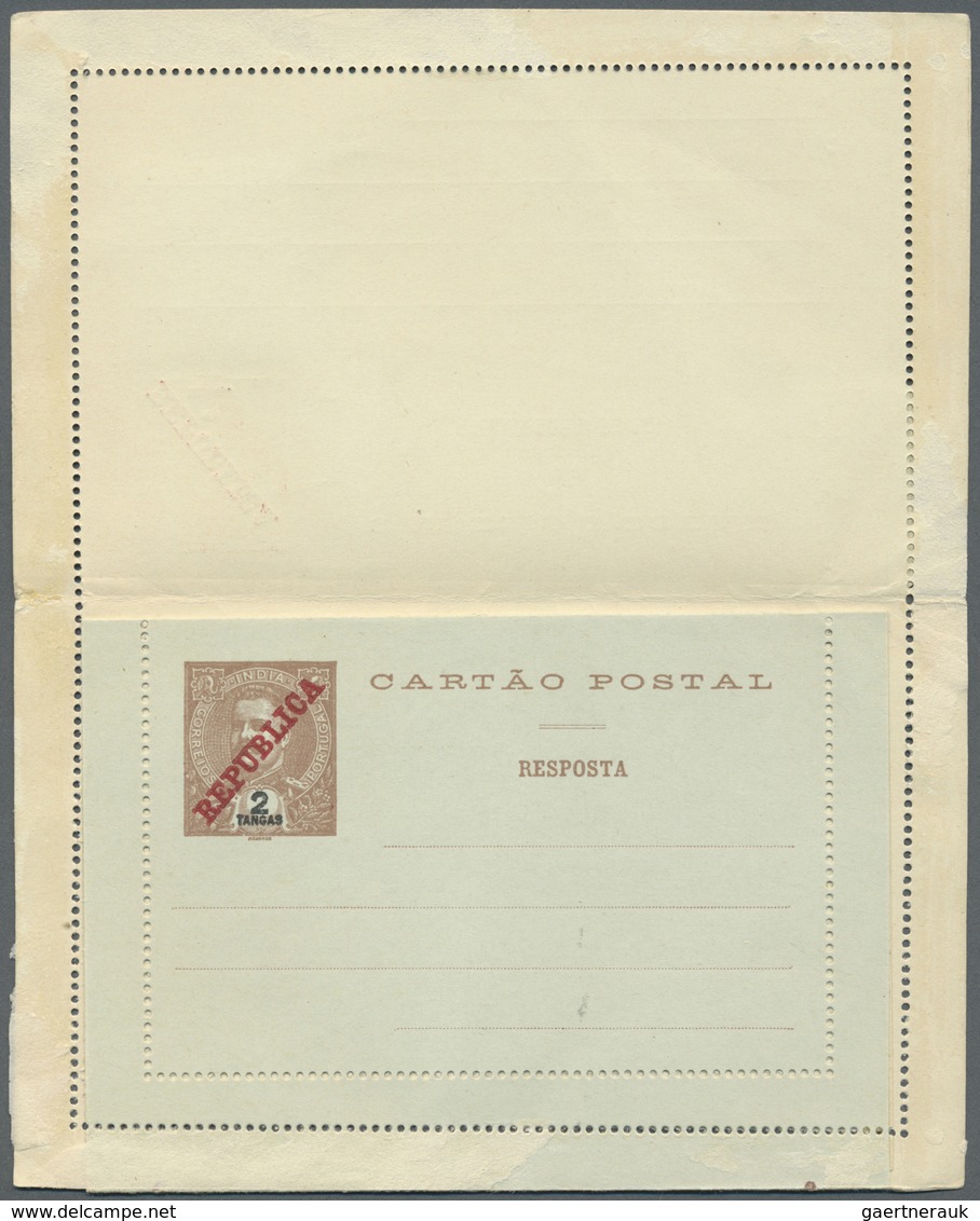 GA Portugiesisch-Indien: 1913, Letter Card 2 T. With Paid Reply Uprated 6 R. And 6 R./ 8 T. Bisect And - Portugees-Indië