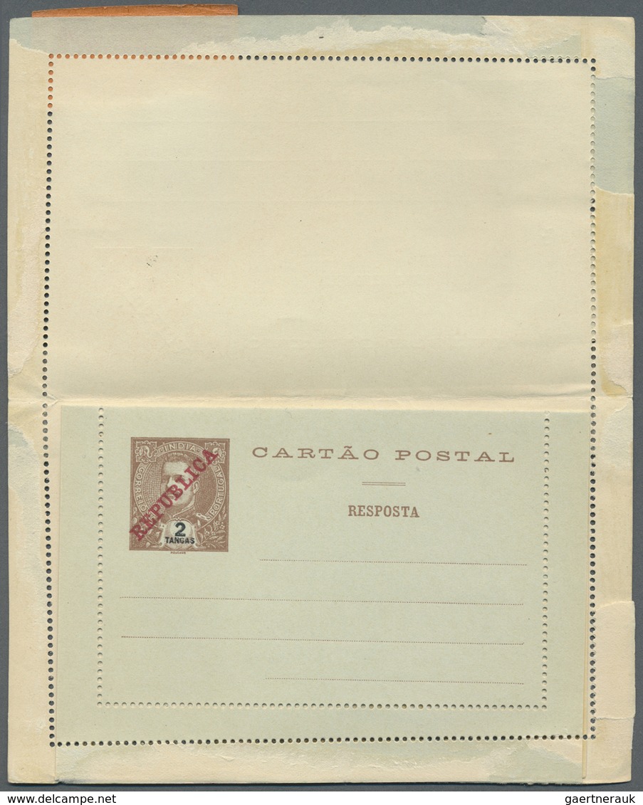 GA Portugiesisch-Indien: 1913, Letter Card 2 T. With Paid Reply Uprated 3 R., 9 R. And Bisects 6 R./8 R - Portuguese India