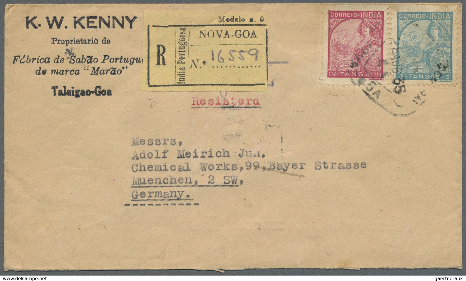 Br Portugiesisch-Indien: 1935/1937 Two Registered Covers From Nova Goa To Munich, Germany As 1) 1935 Pr - Portugees-Indië