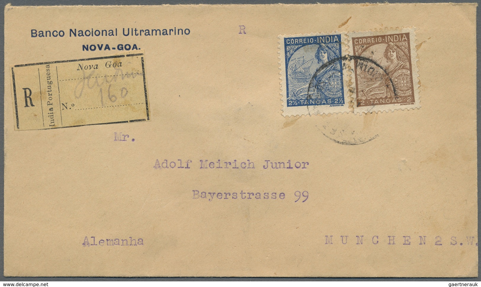 Br Portugiesisch-Indien: 1935/1937 Two Registered Covers From Nova Goa To Munich, Germany As 1) 1935 Pr - Portugees-Indië