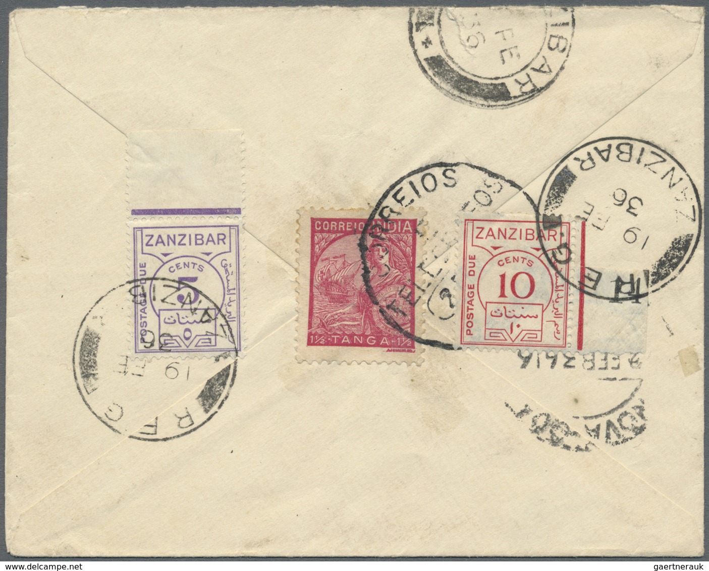 Br Portugiesisch-Indien: 1936. Envelope Addressed To Zanzibar Bearing Portuguese Lndia SG 510, 1½t Carm - Portugees-Indië