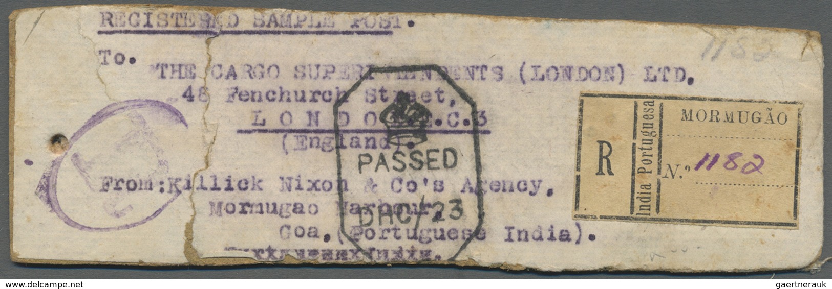 Brfst Portugiesisch-Indien: 1942 (15.4.), Large Piece Of REGISTERED SAMPLE POST Franked On Reverse With De - Portugees-Indië