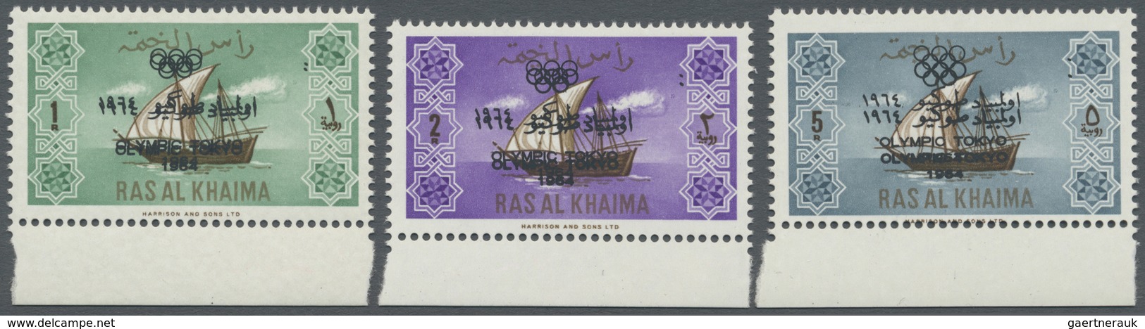 ** Ras Al Khaima: 1965, "OLYMPIC TOKYO 1964" Overprints, Complete Set With Double Overprint, Unmounted - Ras Al-Khaima