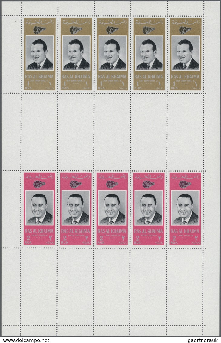 ** Ras al Khaima: 1966, American Astronauts, perforated issue, four complete se-tenant gutter sheets (c