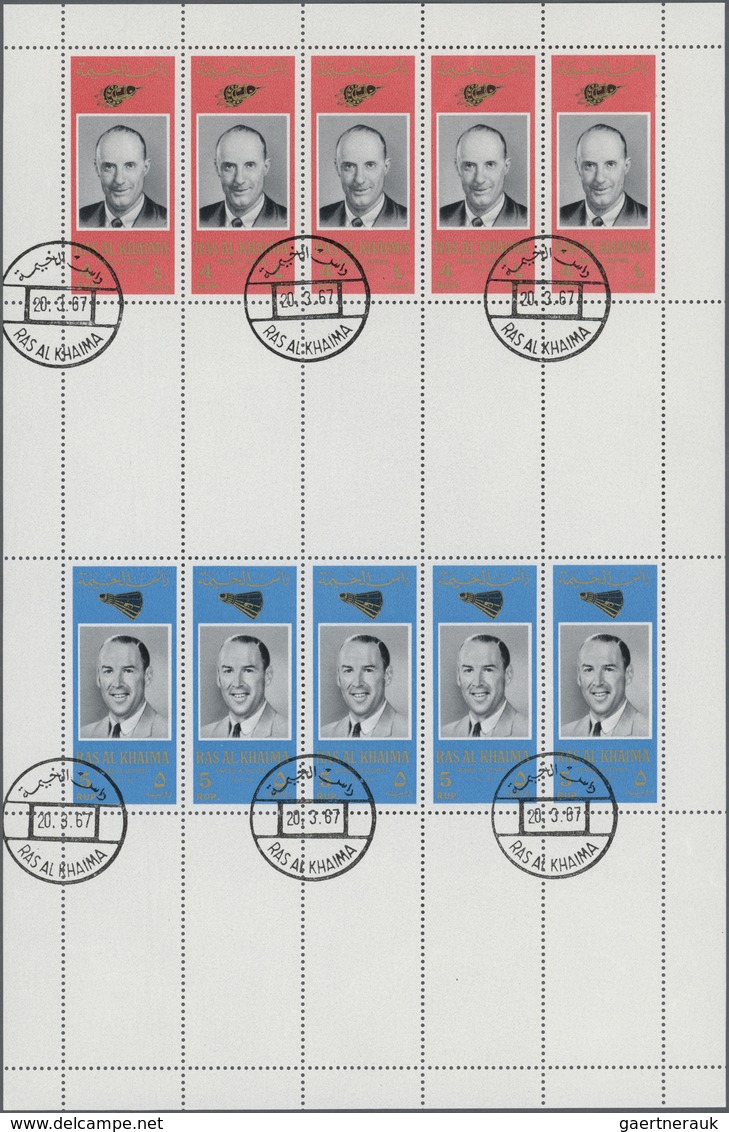 O Ras Al Khaima: 1966, American Astronauts, Perforated Issue, Four Complete Se-tenant Gutter Sheets (c - Ra's Al-Chaima