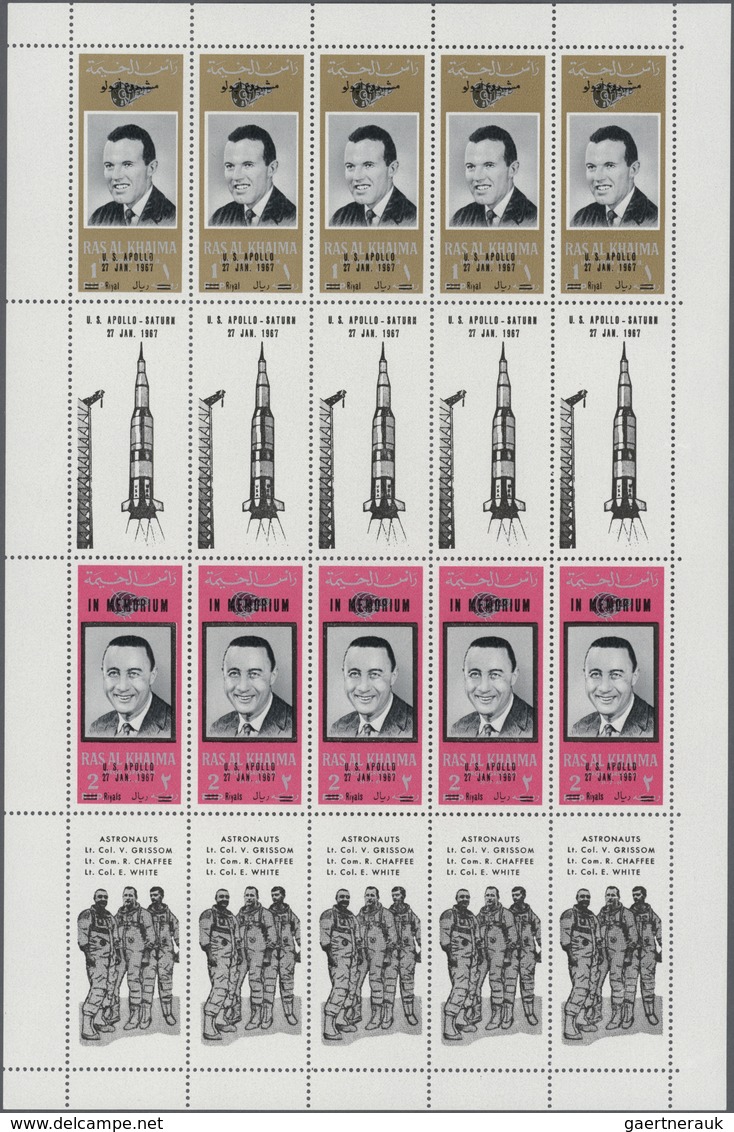 ** Ras Al Khaima: 1967, American Astronauts/Apollo 1, Perforated Issue, Four Complete Se-tenant Gutter - Ra's Al-Chaima