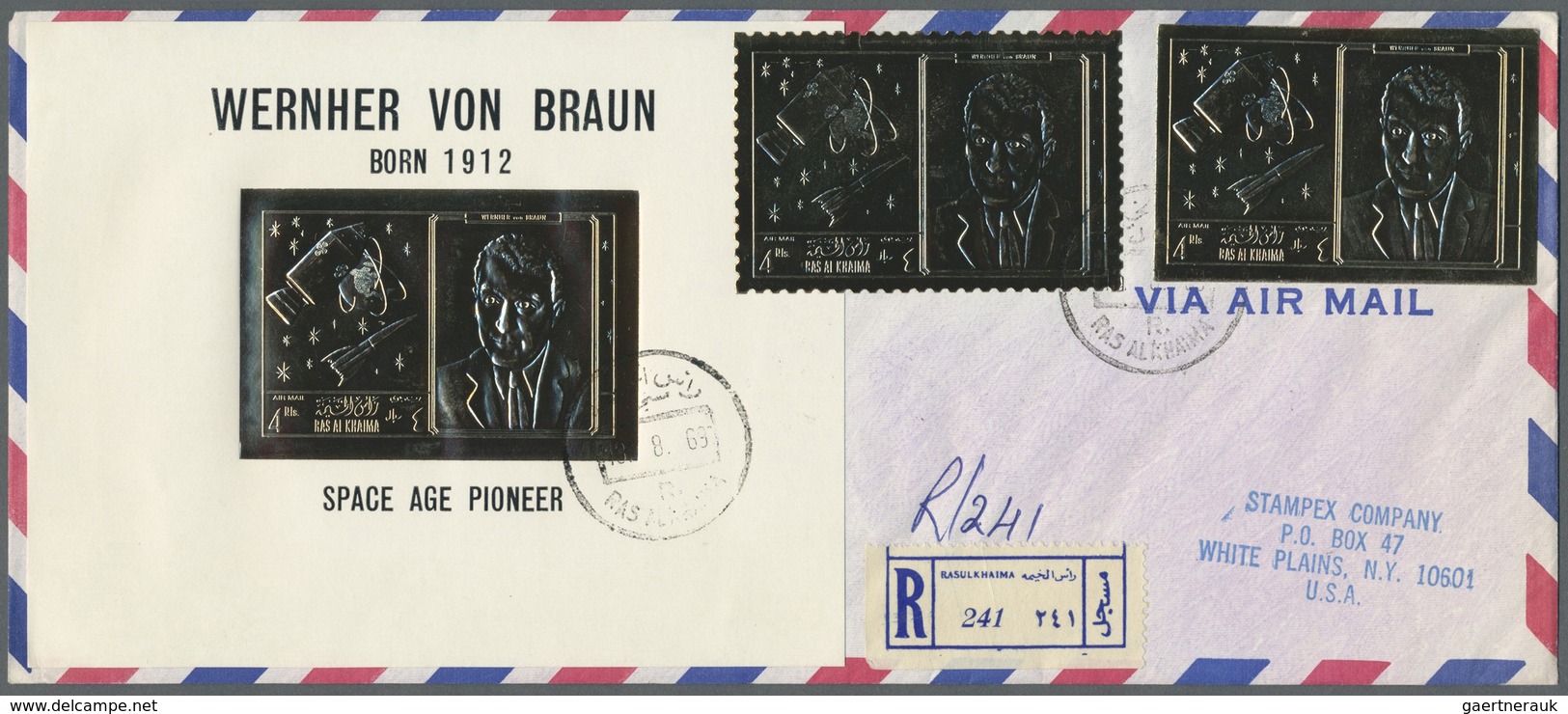 Br Ras Al Khaima: 1969, 4r. "Wernher Von Braun", Gold Issue, Perf. And Imperf. Stamp Plus The Souvenir - Ra's Al-Chaima