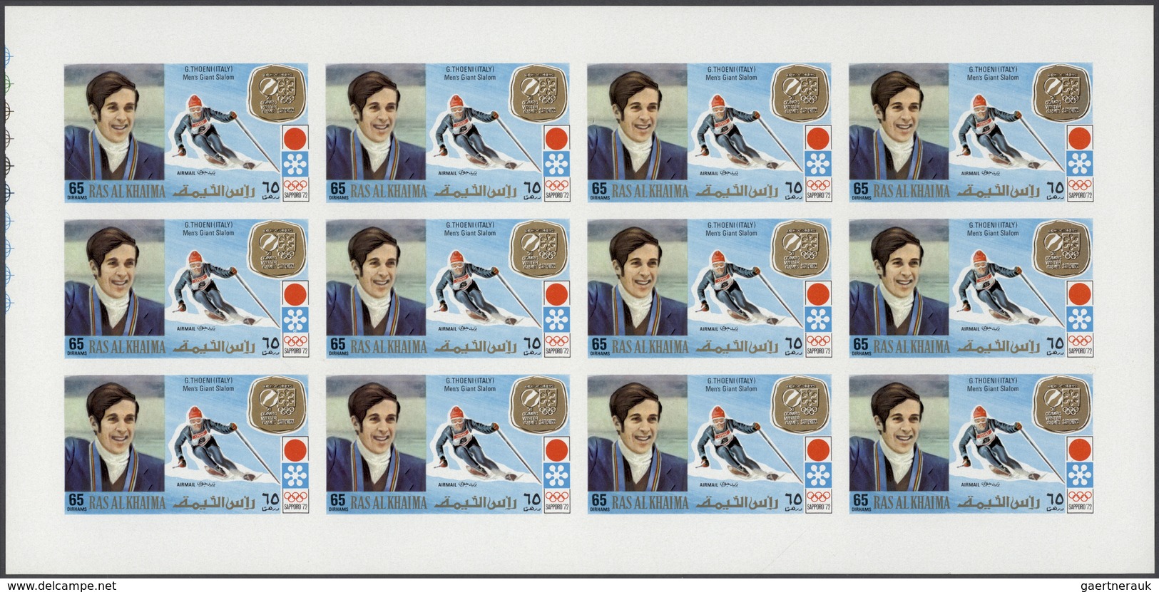 ** Ras Al Khaima: 1972, Gold Medal Winners Olympic Games Sapporo, Imperforate Issue, Complete Set Of Si - Ra's Al-Chaima