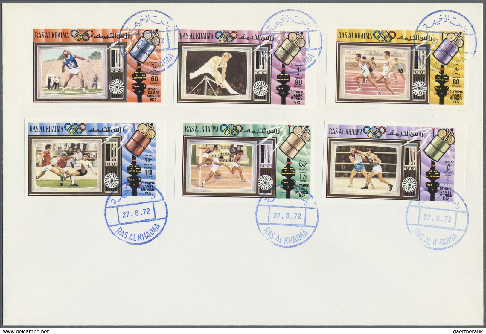 Br Ras Al Khaima: 1972, TV Broadcasting Of Olympic Games, Perf. And Imperf. Issue, Complete Sets Of Sev - Ra's Al-Chaima