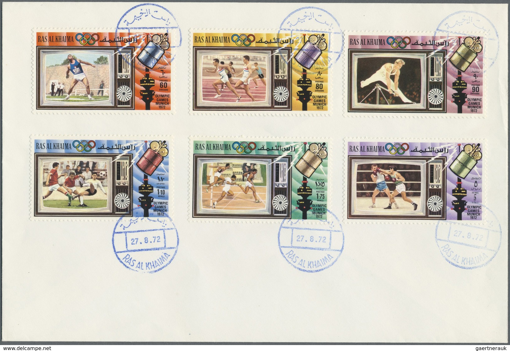 Br Ras Al Khaima: 1972, TV Broadcasting Of Olympic Games, Perf. And Imperf. Issue, Complete Sets Of Sev - Ra's Al-Chaima