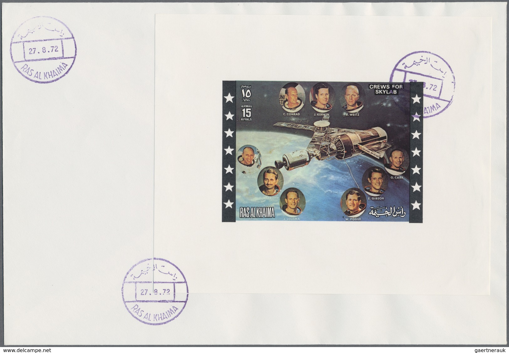 Br Ras Al Khaima: 1972, Skylab Program, DE LUXE SHEETS With White Margin, Complete Set Of Three Values - Ras Al-Khaima