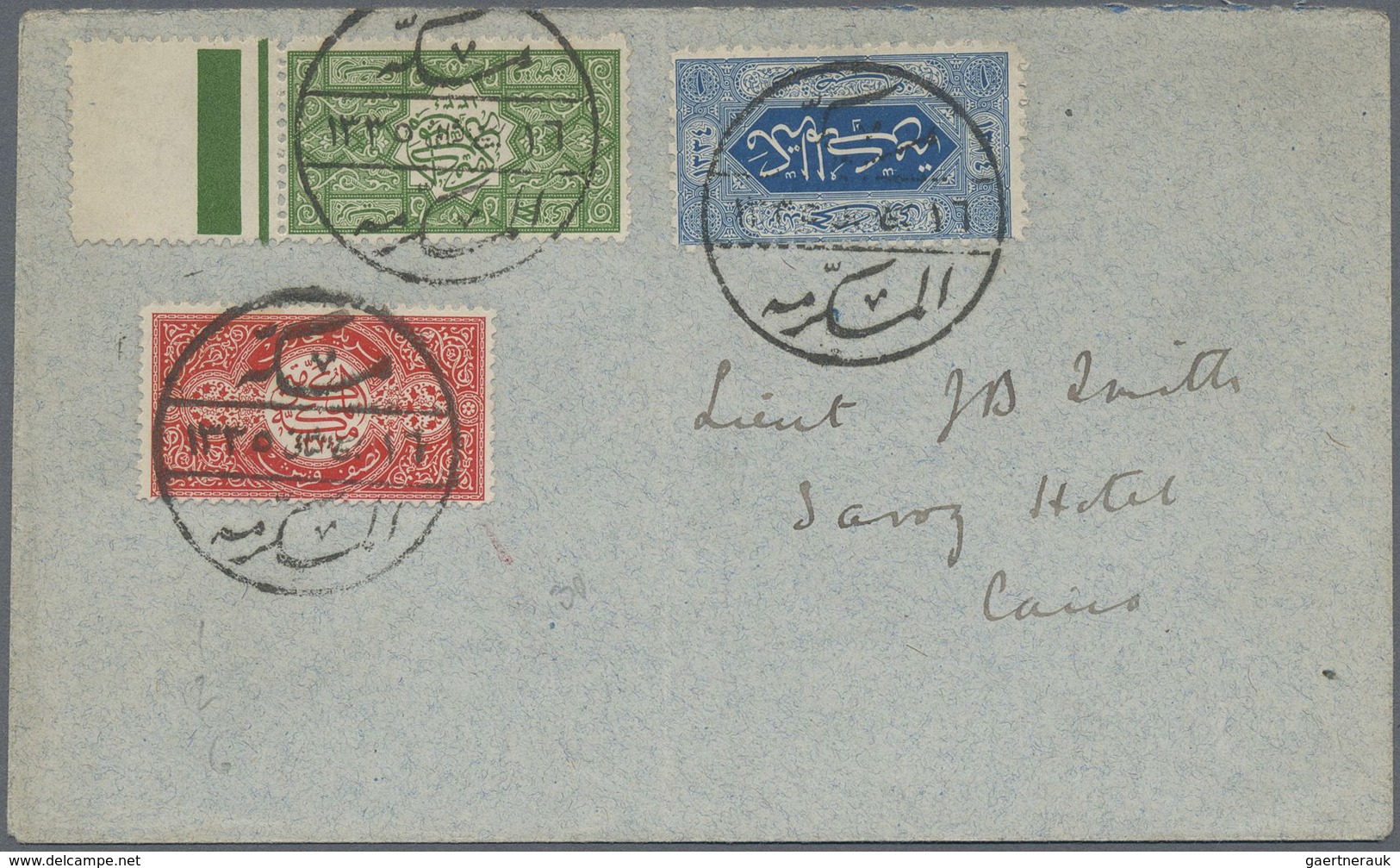 Br Saudi-Arabien - Hedschas: 1916, 1/4 Pia. Green And 1/2 Pia. Red Perf 12 And 1 Pia. Blue Perf 10 Toge - Saudi Arabia