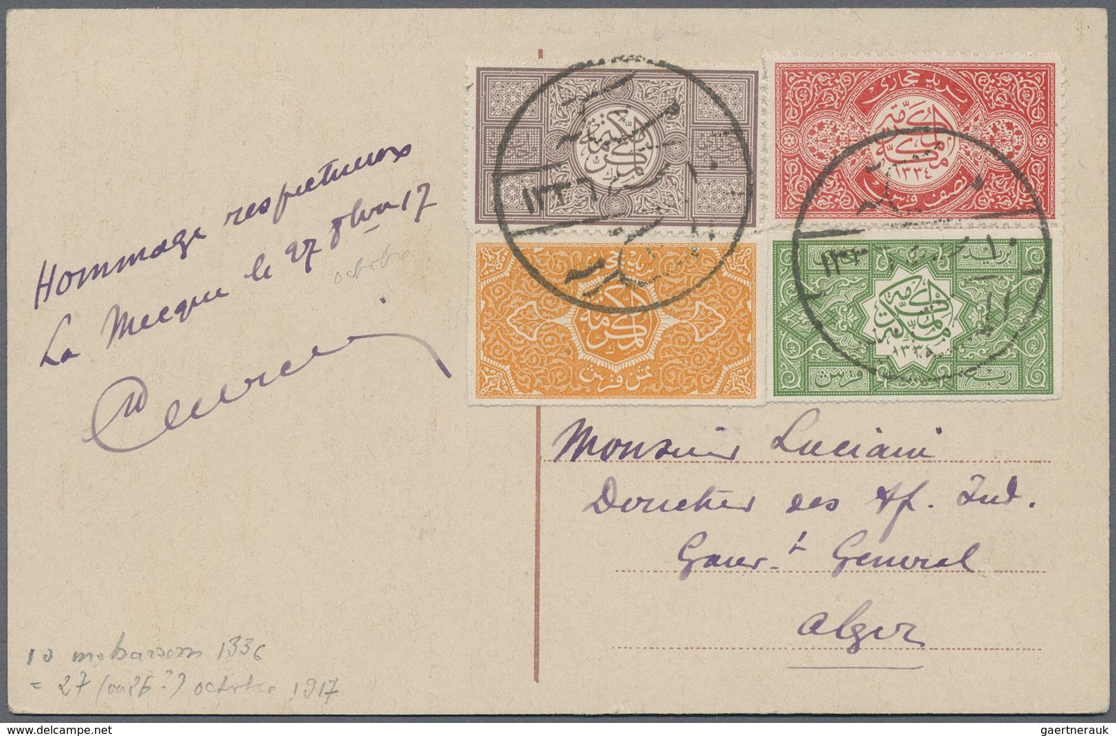 Saudi-Arabien - Hedschas: 1917, Mix Franking Between Second And Third Issue, Second Issue 1/8 Pia. O - Saoedi-Arabië