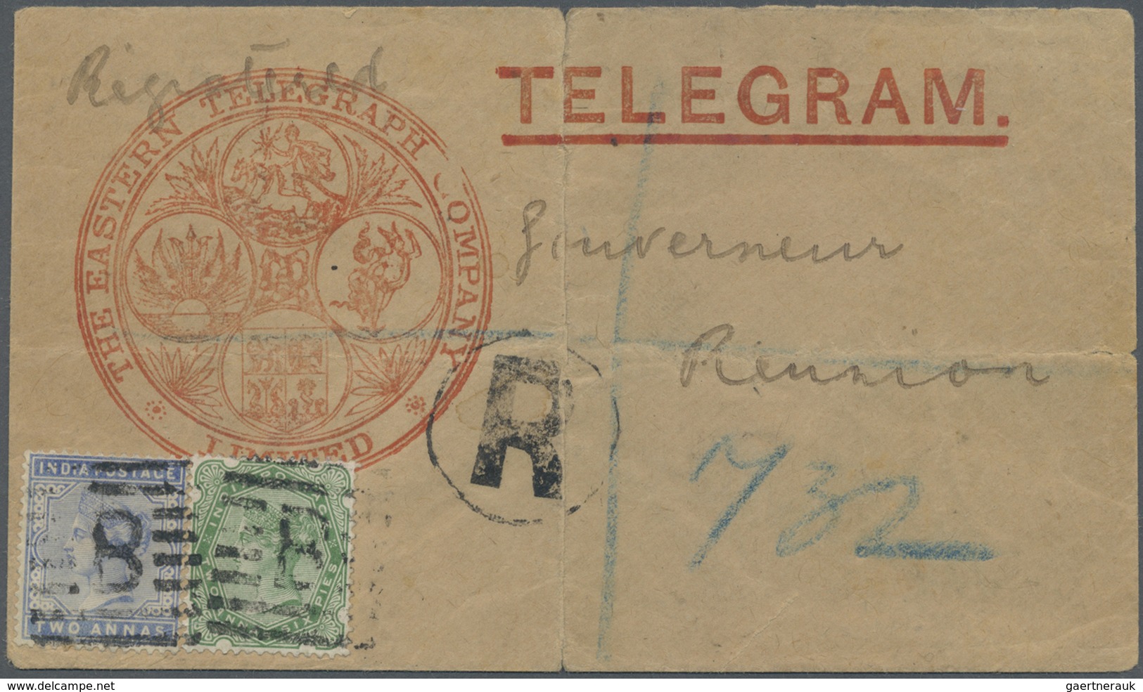 Br Aden: 1893, Registered Telegram Envelope From "Eastern Telegraph Company" At ADEN To The Govenor Of - Yemen