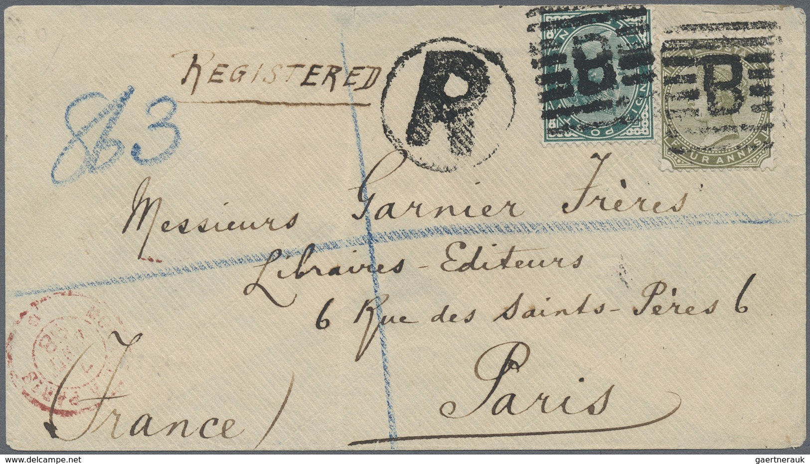 Br Aden: 1898. Registered Envelope Addressed To France Bearing India SG 84, ½a Green And SG 95, 4a Sage - Yemen