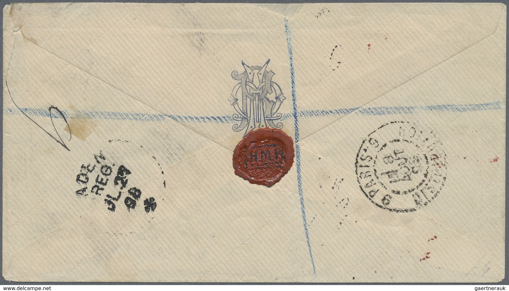 Br Aden: 1898. Registered Envelope Addressed To France Bearing India SG 84, ½a Green And SG 95, 4a Sage - Yemen