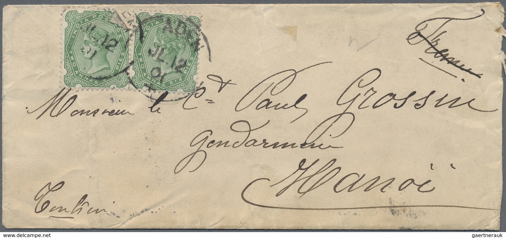 Br Aden: 1901. Envelope Written From Perim Island Addressed To Hanoi, French Indo-China Bearing Indio S - Yemen