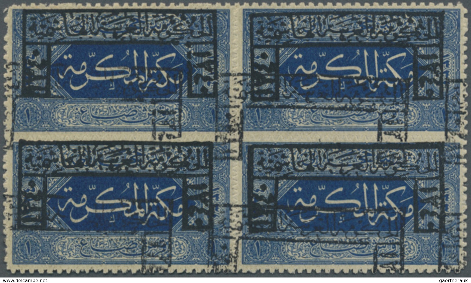 ** Saudi-Arabien - Hedschas: 1922, 1 Pi. Blue, Block Of Four Showing Variety "double Overprint", Fine M - Saudi Arabia