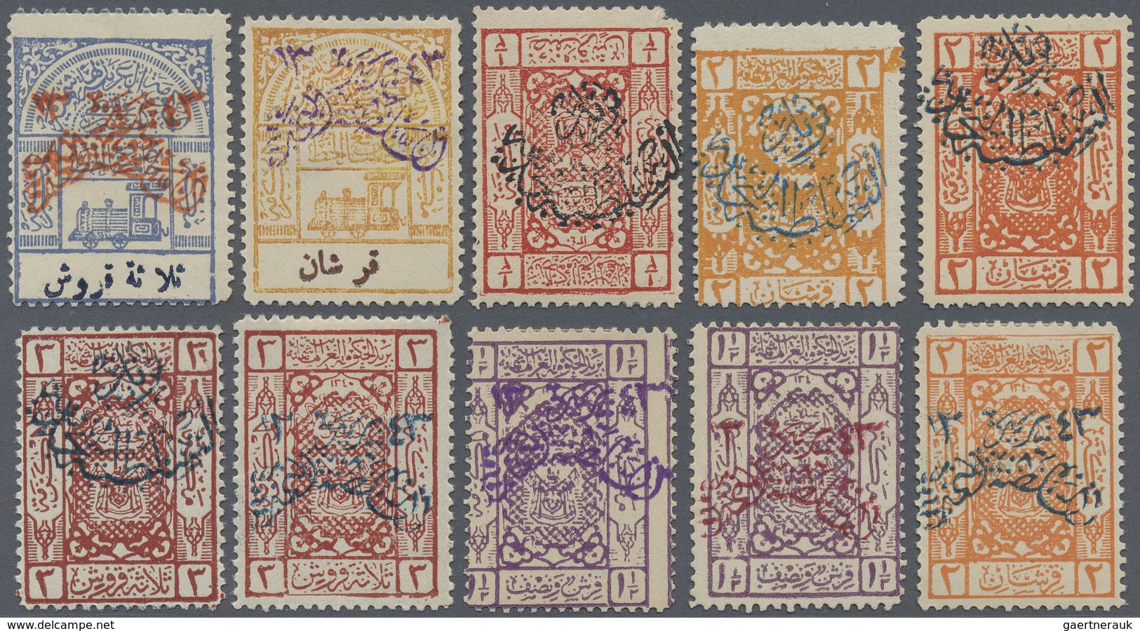 */** Saudi-Arabien - Nedschd: 1925, 10 Mint Stamps Ex Mi.8-32 With Overprints Including Railway Stamps Mi - Saoedi-Arabië