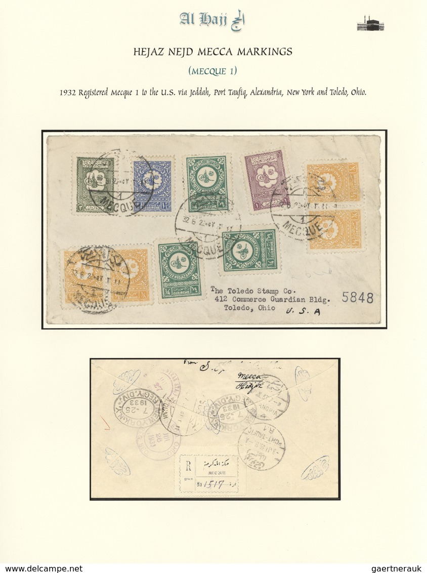 Br Saudi-Arabien - Nedschd: 1932, Registered Cover Bearing 3 Pia. Olive Green And Nine Stamps All Tied - Saoedi-Arabië
