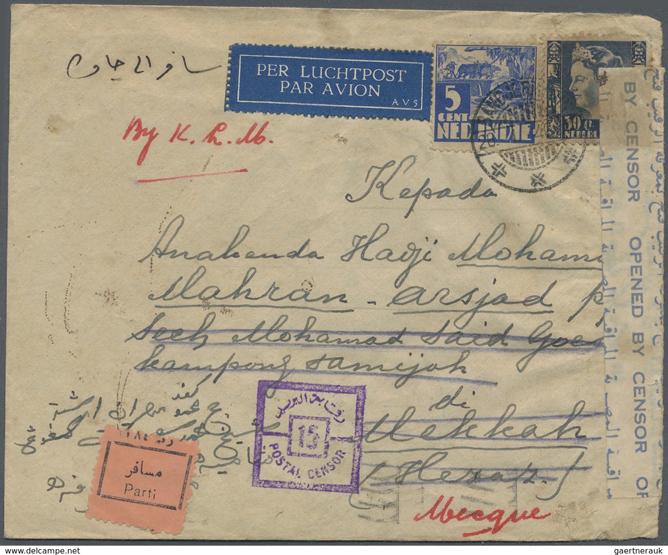 Br Saudi-Arabien: 1940. Air Mail Envelpe Addressed To Hedjaz Bearing Netherlands Indies SG 341, 5c Ultr - Saoedi-Arabië