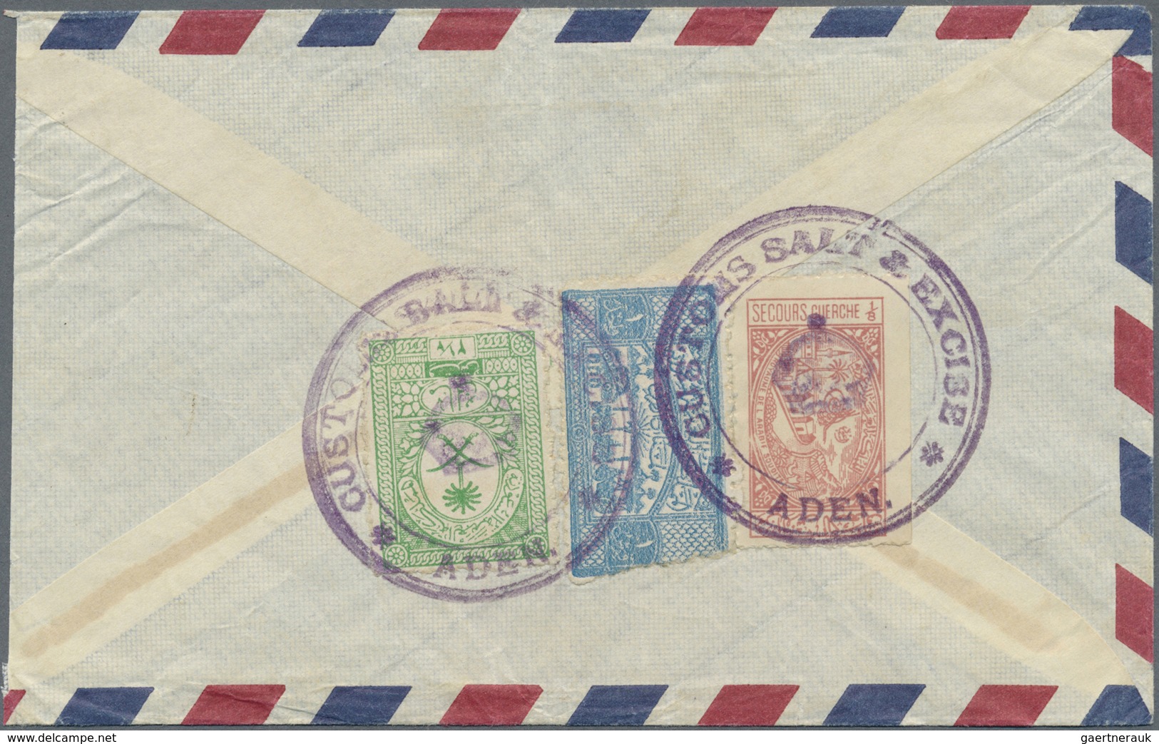 Br Saudi-Arabien: 1940, Air Mail Cover Bearing 1 Pia. Road And Rail Tax, Hospital Charity And Documenta - Saoedi-Arabië