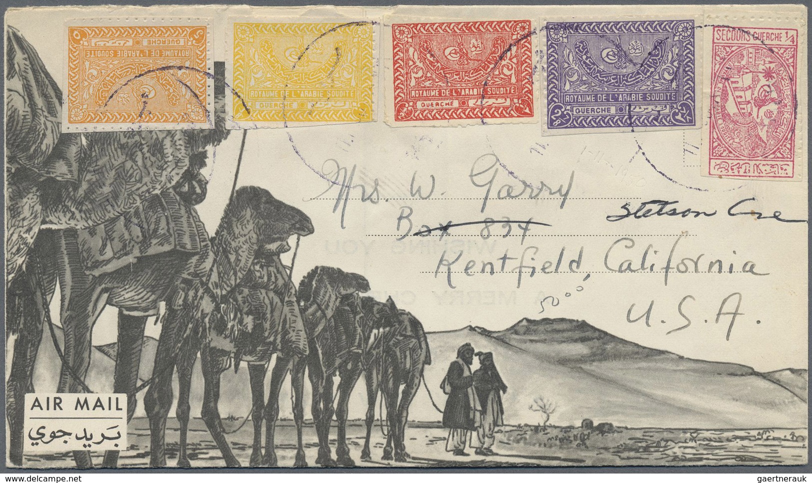 Br Saudi-Arabien: 1956, Display Folded Air Letter With Various Scenes Of The Middle East With X-mas Imp - Saoedi-Arabië